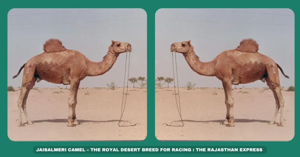 Jaisalmeri camel Rajasthan racing camels Camel safaris in Jaisalmer BSF camels for border security Fastest Indian camel breed Desert-adapted camels Camel milk nutrition Tharparkar camel lineage
