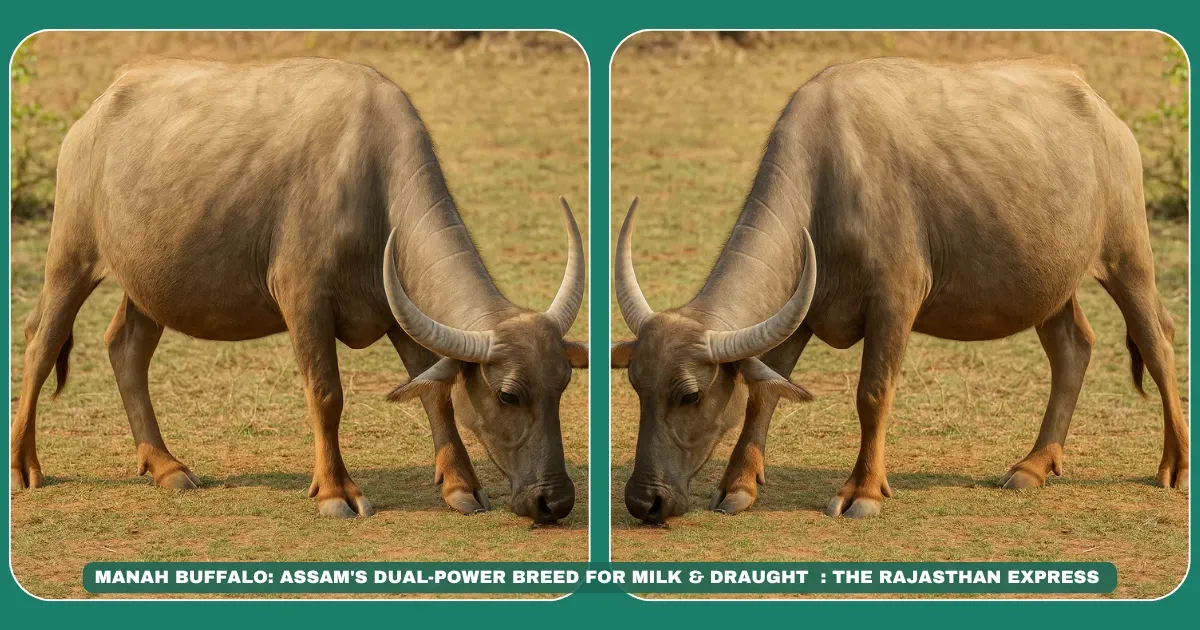 Manah buffalo Assam dual-purpose buffalo Barpeta livestock Small farm buffalo breeds Low-input dairy buffalo Brahmaputra valley buffalo Draught buffalo India Nalbari native breeds Sustainable farming Assam "Best buffalo for small farms in Assam" "Low-maintenance dual-purpose buffalo" "Manah buffalo milk yield per day"