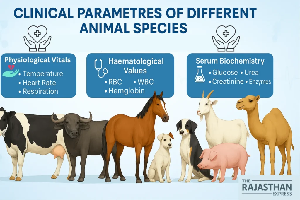 1. Clinical animal diagnostics  
2. Normal vitals for [species]  
3. Veterinary lab values  
4. Comparative species hematology  
5. Serum biochemistry ranges  
6. Animal health parameters  
7. Veterinary data tables  
8. Diagnostic reference guides  