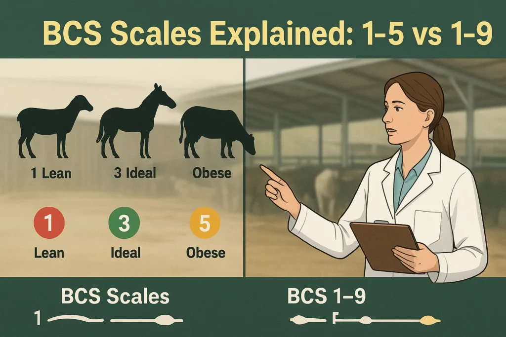 BCS 3 (Ideal): Well-developed, round, firm but flexible → balanced nutrition, optimal production & reproduction