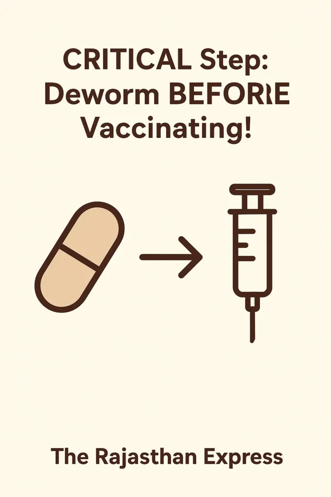 Infographic on the essential husbandry practice of deworming animals before administering any vaccines