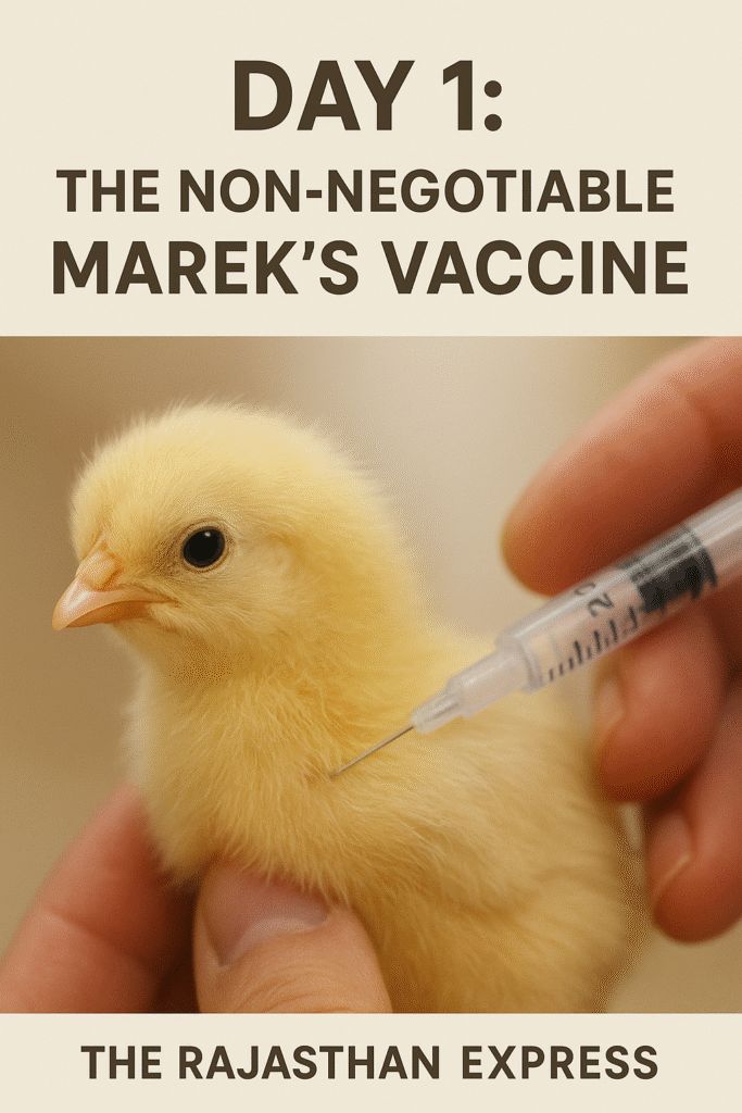 Administering the critical Day 1 Marek's disease vaccine to a day-old chick