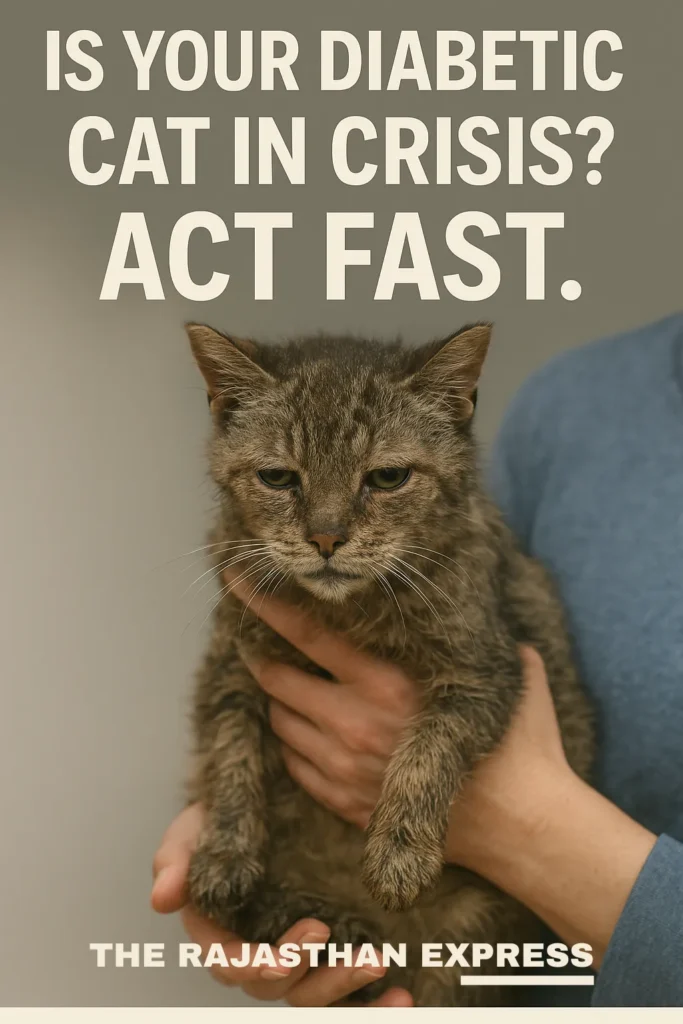 Owner holding a lethargic cat showing potential signs of a diabetic ketoacidosis (DKA) emergency