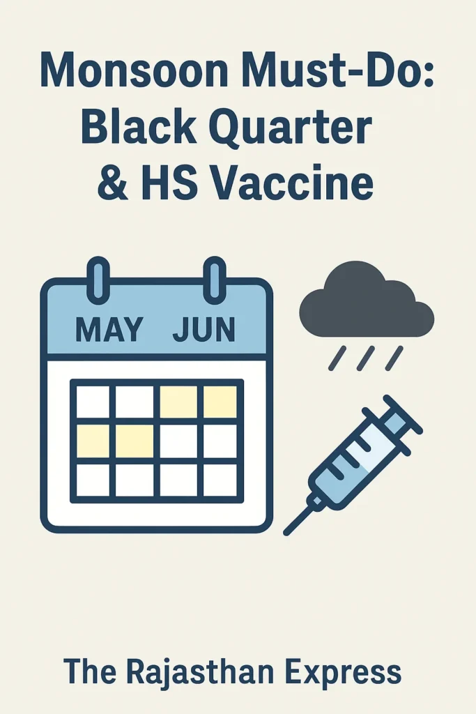 Infographic reminding farmers to vaccinate against Black Quarter and Hemorrhagic Septicemia before the monsoon