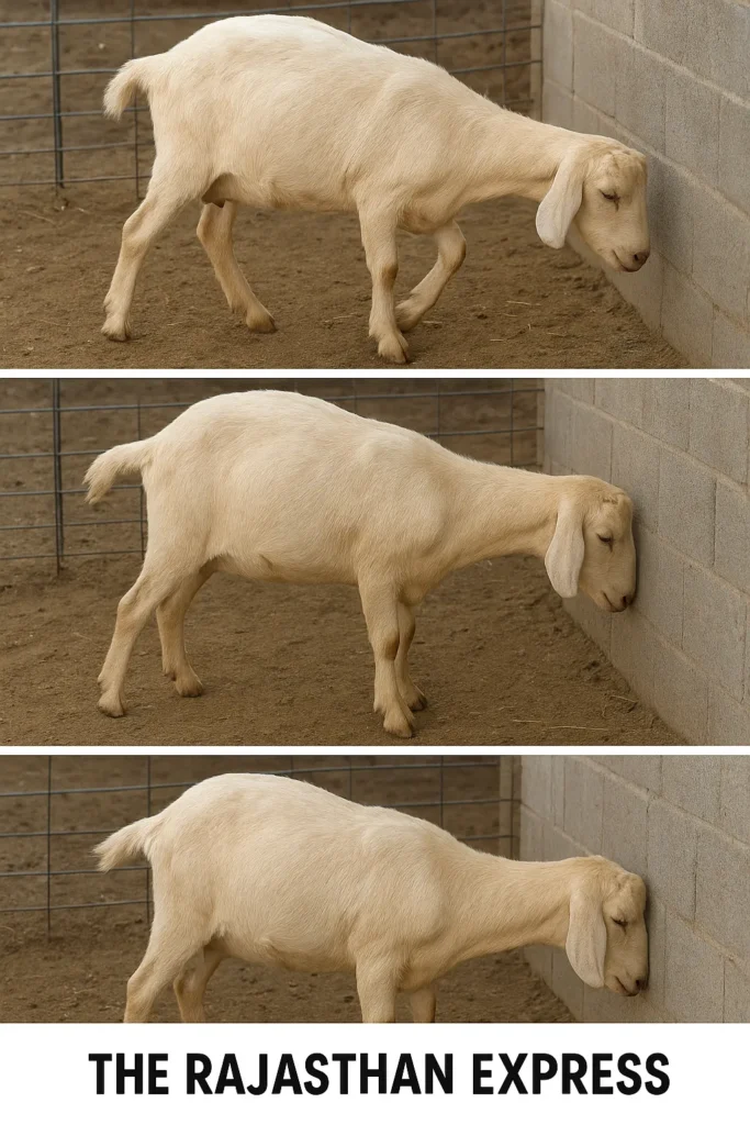 Goat exhibiting advanced neurological signs of Pregnancy Toxemia including circling and head pressing