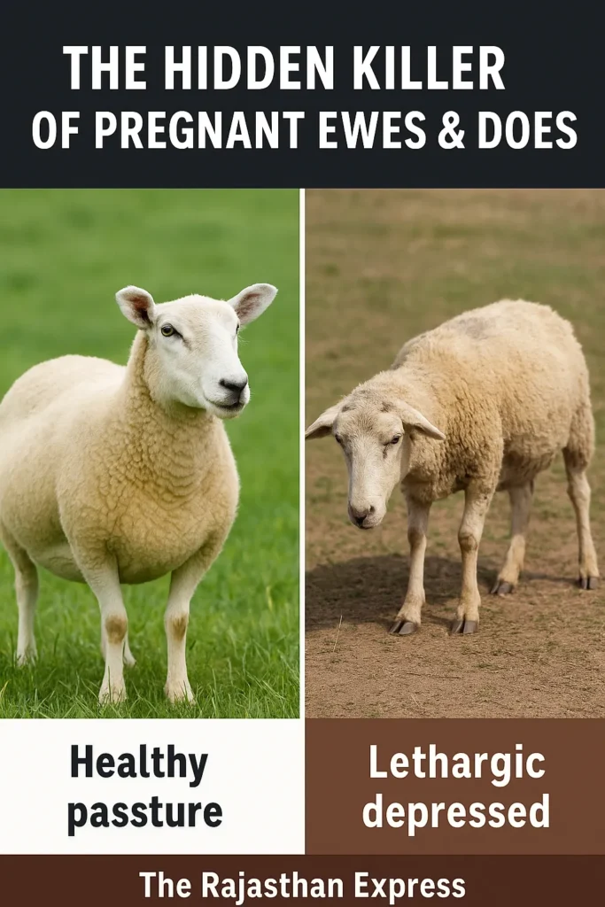 Comparison of a healthy pregnant ewe and a ewe showing early signs of Pregnancy Toxemia or Twin Lamb disease