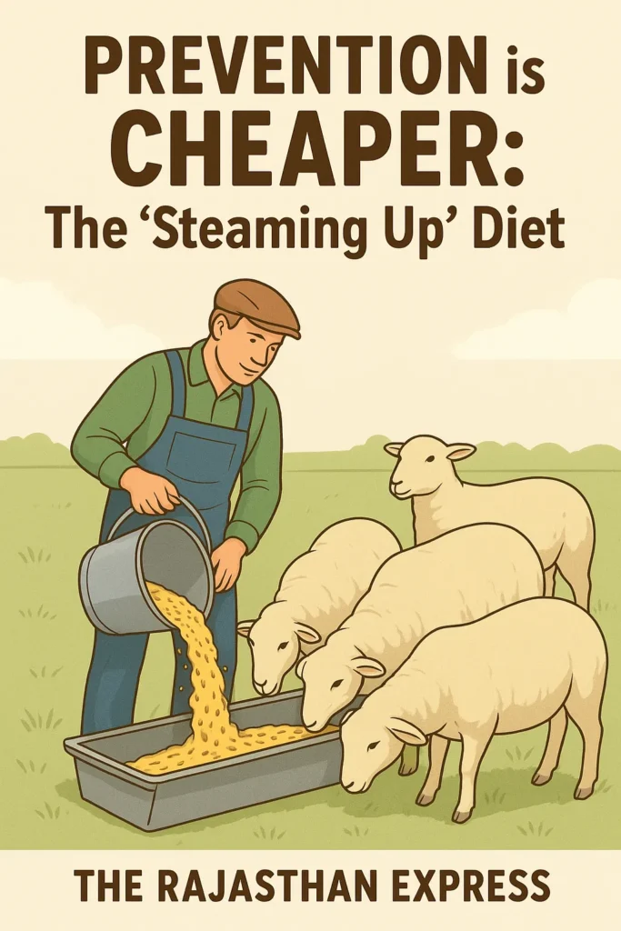 Farmer preventing Pregnancy Toxemia by 'steaming up' pregnant ewes with extra energy-rich feed in late gestation
