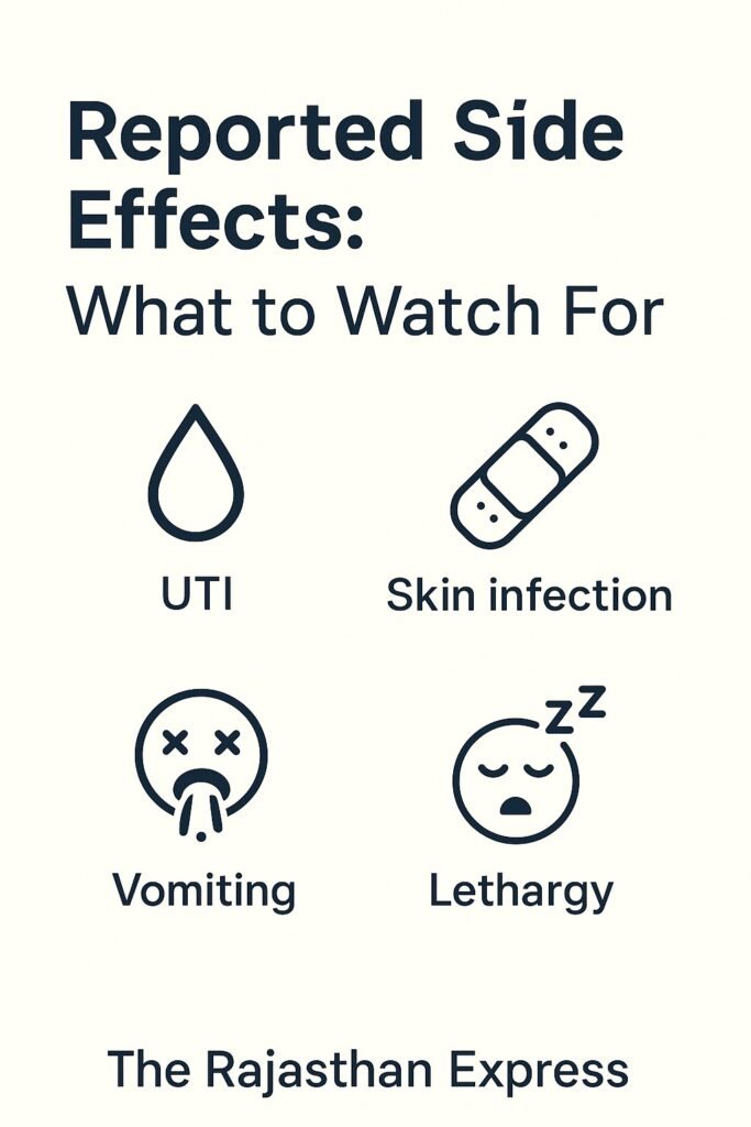 Common side effects of Librela in dogs including urinary tract infections, skin issues, and lethargy