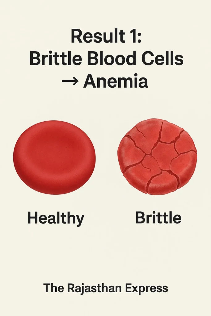 Comparison of a healthy red blood cell and a fragile, ATP-deficient cell prone to hemolysis