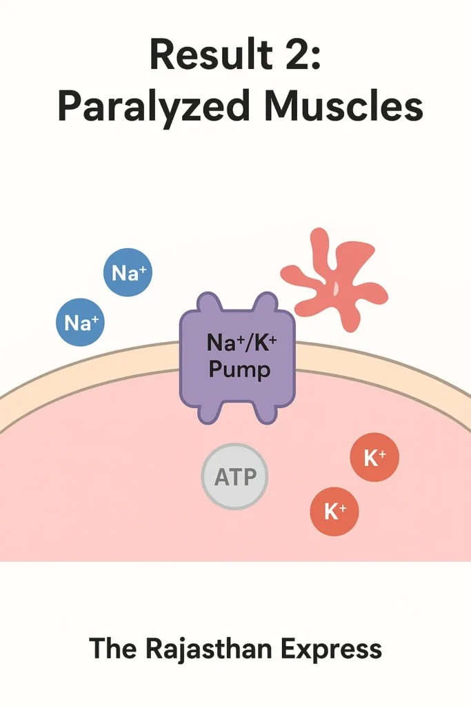 Animation of muscle cell paralysis due to failure of the sodium-potassium pump without phosphorus-derived ATP
