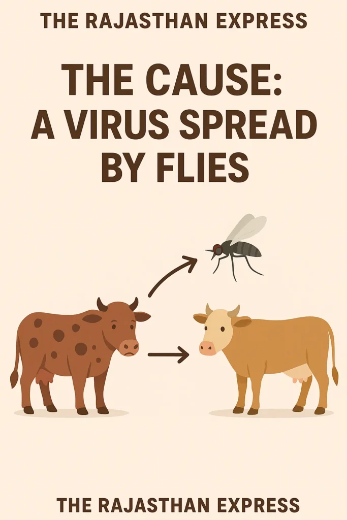 Animated graphic illustrating how biting insects like flies and mosquitoes transmit Lumpy Skin Disease
