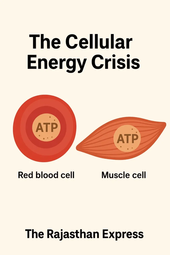 Diagram showing how phosphorus deficiency causes an ATP energy crisis in red blood and muscle cells