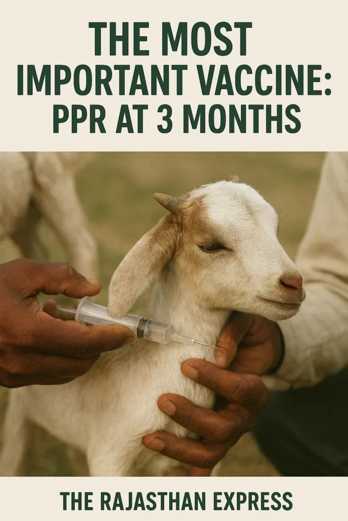 Administering the crucial 1ml PPR vaccine to a 3-month-old goat to prevent goat plague