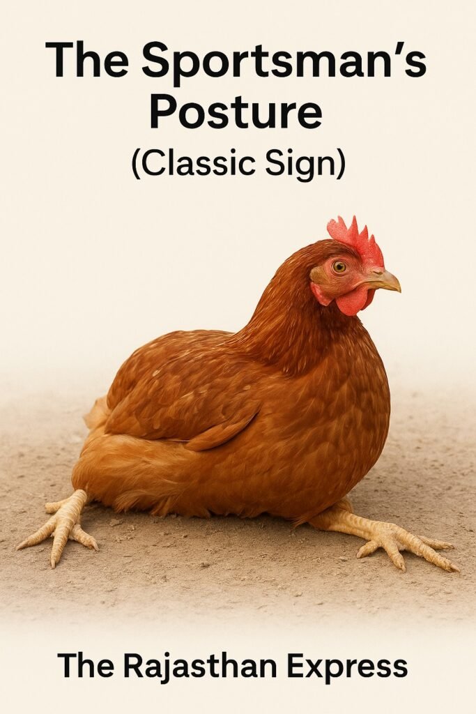 Chicken exhibiting the classic 'splits' or 'sportsman-like posture' of neurological Marek's Disease