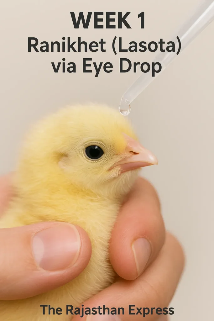 Correct technique for administering the Ranikhet (Newcastle) vaccine as an eye drop
