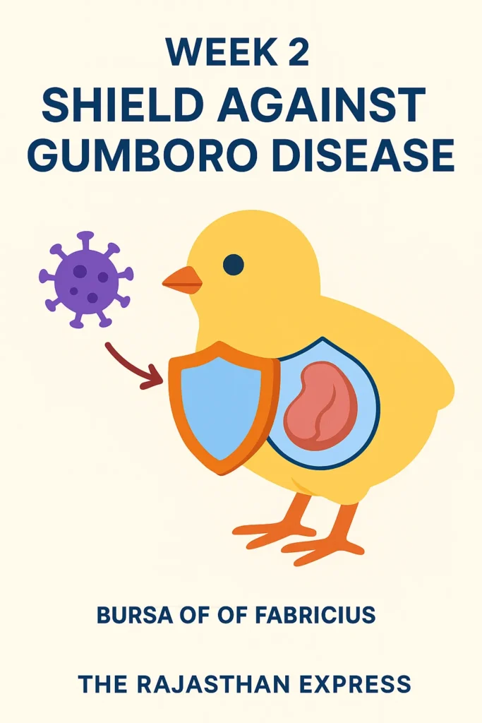 Infographic explaining how the Gumboro vaccine protects the chicken's immune system.