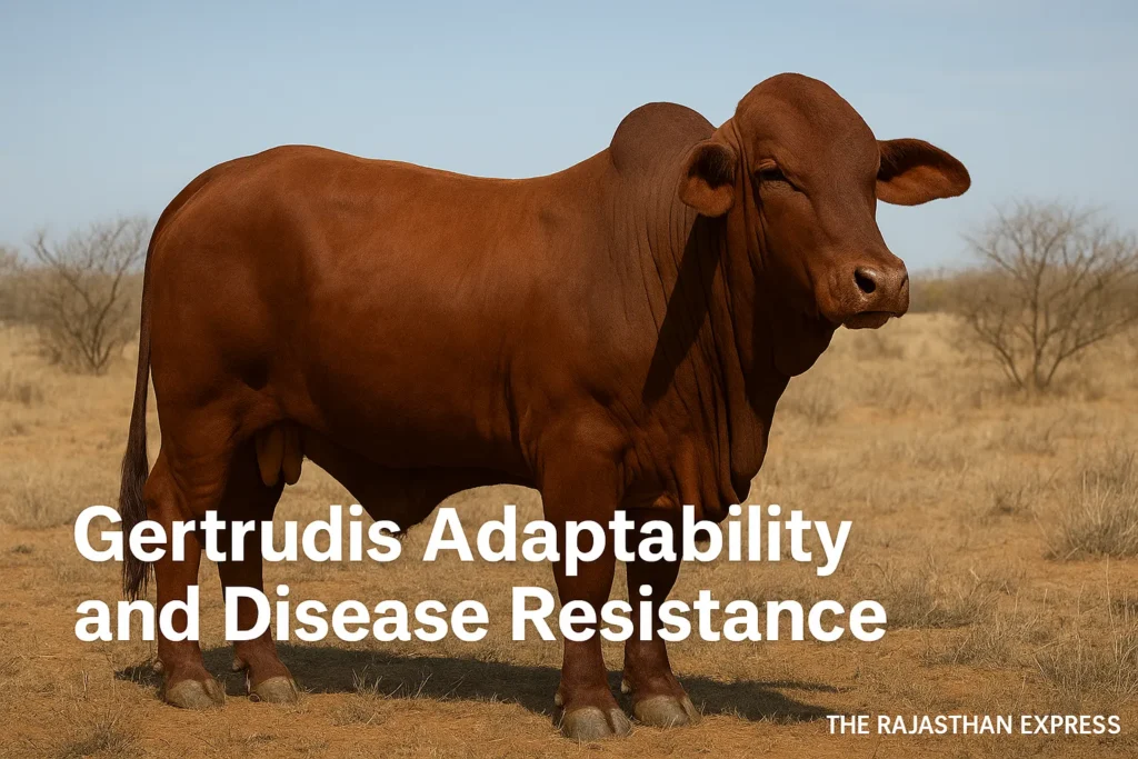 Photo of Gertrudis cattle thriving in a semi-arid environment, illustrating their adaptability and disease resistance across various global climates. THE RAJASTHAN EXPRESS.
