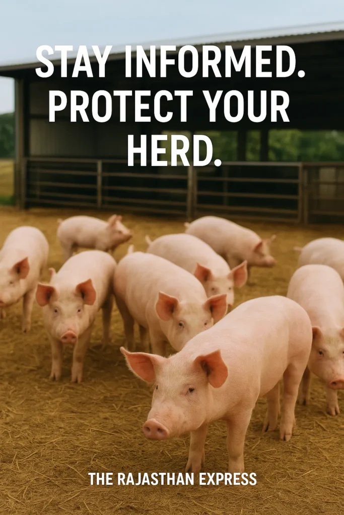 Image of a healthy pig herd in a clean, well-managed farm environment, emphasizing successful ASF prevention and biosecurity awareness. Export to Sheets