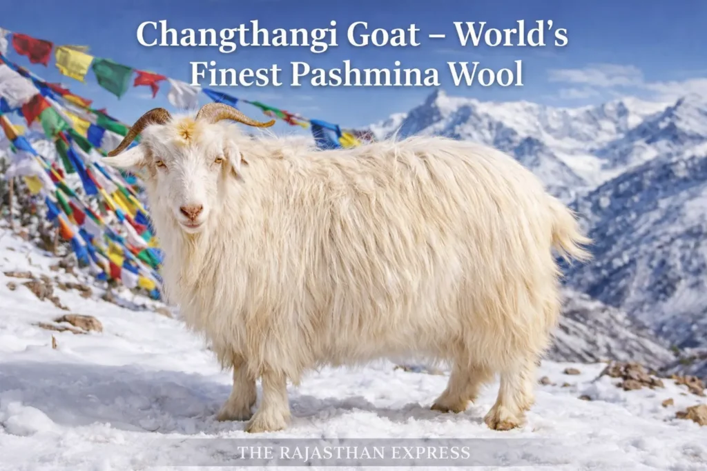 Close-up of a Changthangi goat in Ladakh, the source of the world’s finest Pashmina wool.
