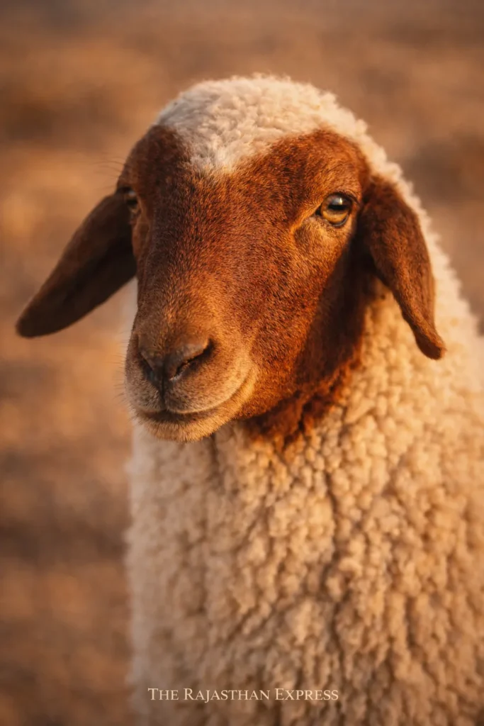 Chokla sheep (Raata Munda) breed of Rajasthan, known for superior carpet wool production and distinctive red face characteristic.