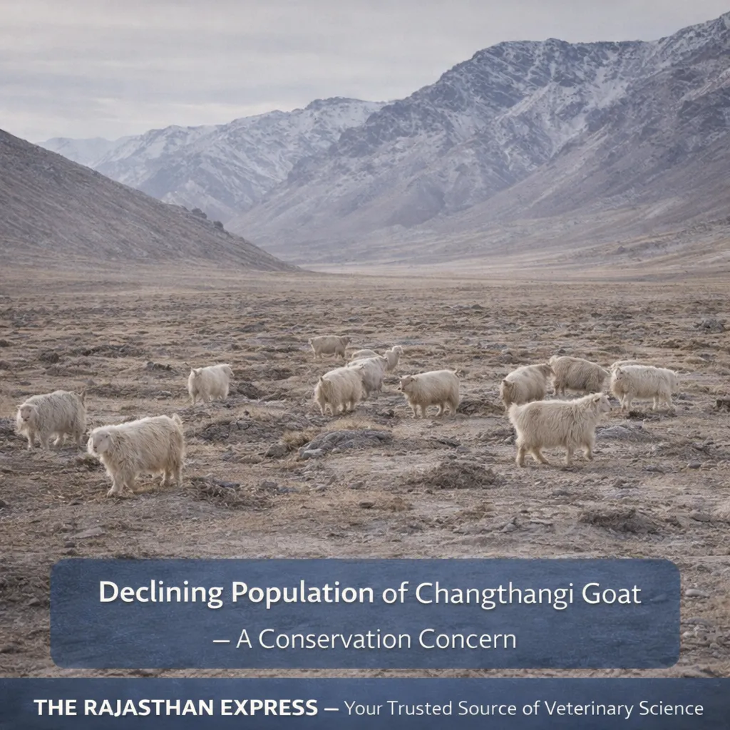 A lone Changthangi goat in a rocky Ladakh landscape, highlighting the declining population and conservation concern for the breed.
