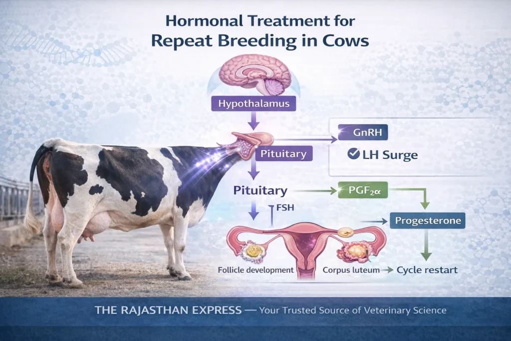 "Treatment of infertility in cattle diagram showing reproductive system" "Repeat breeding in cattle uterus infection illustration" "Hormonal treatment for repeat breeding in cows HPO axis chart" "Symptoms of infertility in cattle silent heat signs" "Nutritional causes of infertility in cows mineral deficiency chart" "Repeat breeding in cattle in India dairy farm case study" "Infectious causes of infertility in cattle endometritis image" "Infertility in cattle PDF veterinary reference guide" "Repeat breeding in cattle PPT ovulation cycle slide" "Disadvantages of repeat breeding in cattle economic loss graph"