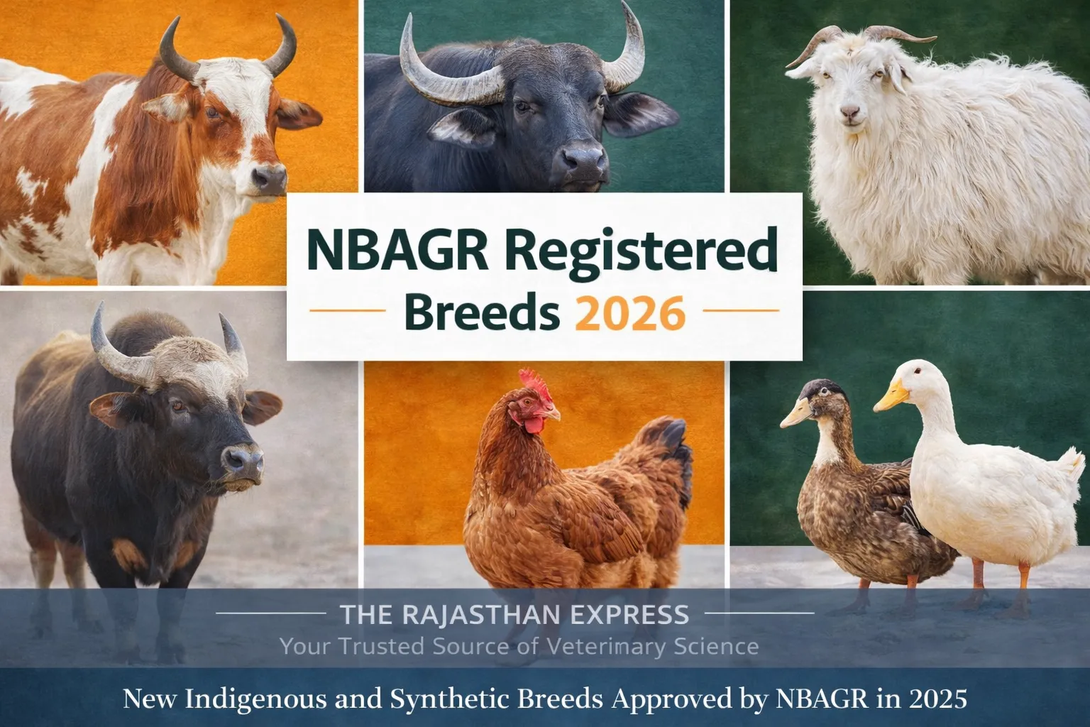 NBAGR registered breeds total 2026 infographic showing new indigenous and synthetic breeds approved by NBAGR in 2025, including cattle, buffalo, goat, and other species. NBAGR registered breeds NBAGR registered breeds pdf NBAGR registered breeds total NBAGR registered new breeds Nbagr registered breeds 2026 NBAGR cattle breeds NBAGR buffalo breeds NBAGR goat breeds Nbagr species Indian indigenous cattle breeds NBAGR breed registration NBAGR synthetic breeds Indian livestock breeds list ICAR NBAGR Karnal Breed Registration Committee BRC