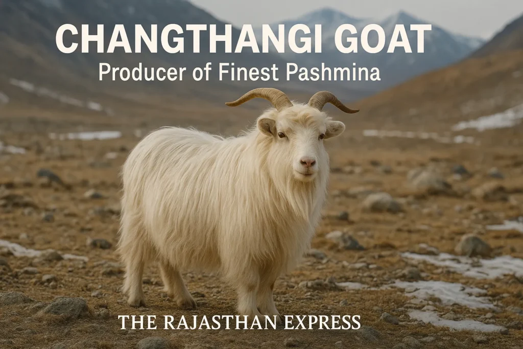 Close-up of a Changthangi goat in Ladakh, the source of the world’s finest Pashmina wool.