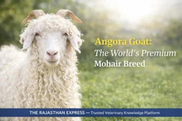 Angora goat standing as the world's premium mohair breed, showcasing dense lustrous fleece characteristic of this premier fiber-producing goat.