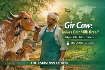 Gir cow as India’s best milk breed showing milk production 2100-2500 litres per lactation, origin, price, and physical features.