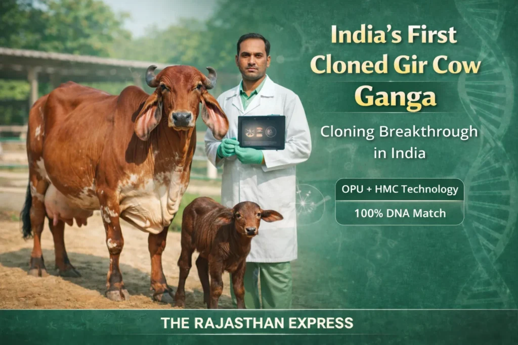 India’s first cloned Gir cow Ganga, cloning breakthrough using OPU+HMC technology with 100% DNA match for genetic preservation.