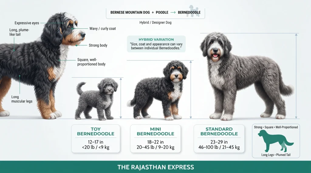 Bernedoodle identification infographic showing Toy Bernedoodle (